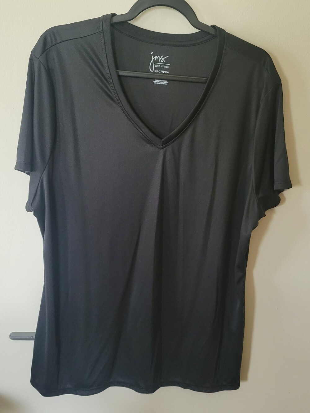 Just My Size Black V-Neck Short Sleeve Tee - Smooth Active Fabric